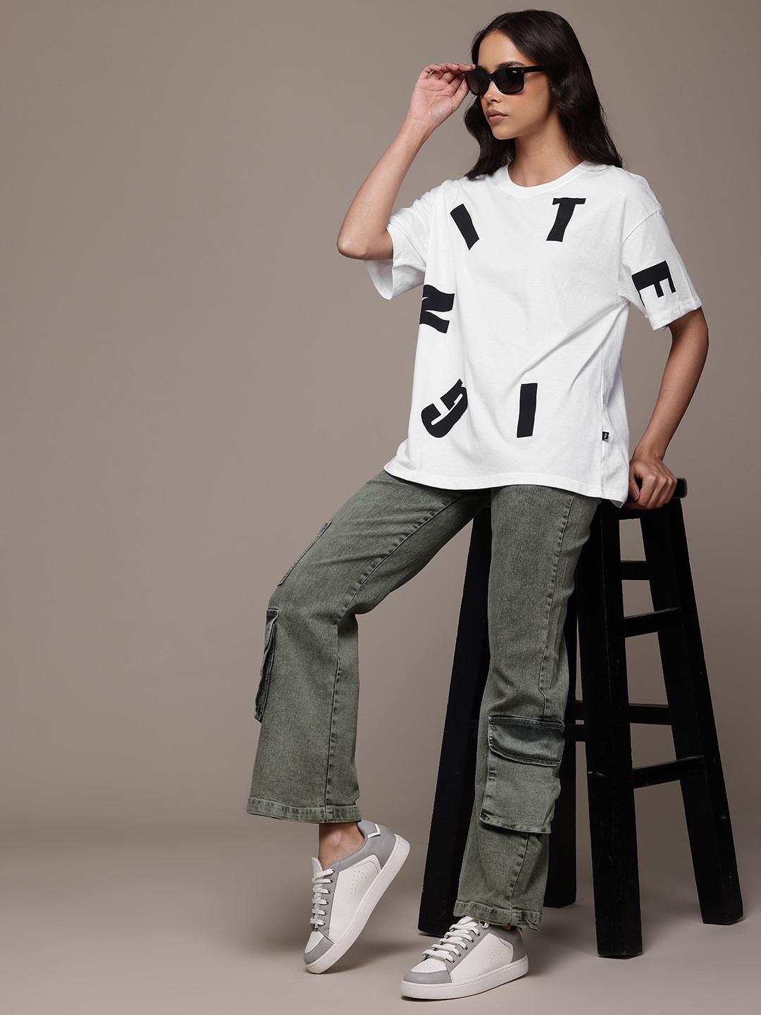 

The Roadster Lifestyle Co. Women Printed Oversized T-shirt, White