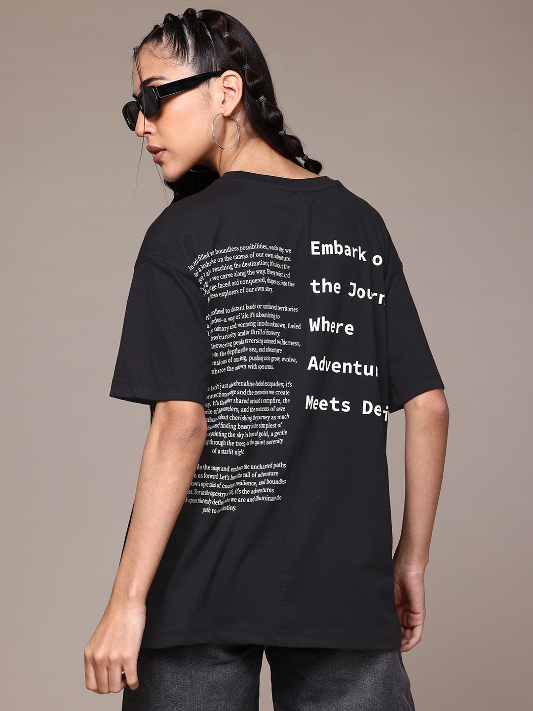 

The Roadster Lifestyle Co. Typography Printed Oversized T-shirt, Black