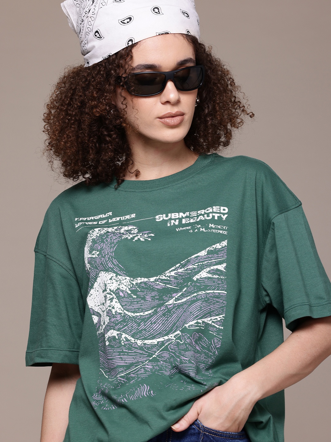

The Roadster Lifestyle Co. Printed Oversized T-shirt, Green
