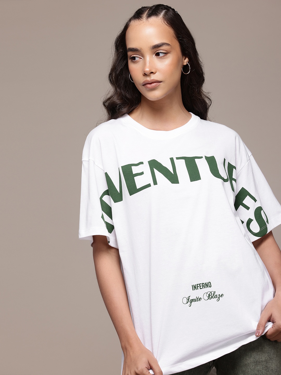 

The Roadster Lifestyle Co. Women Printed Oversized T-shirt, White