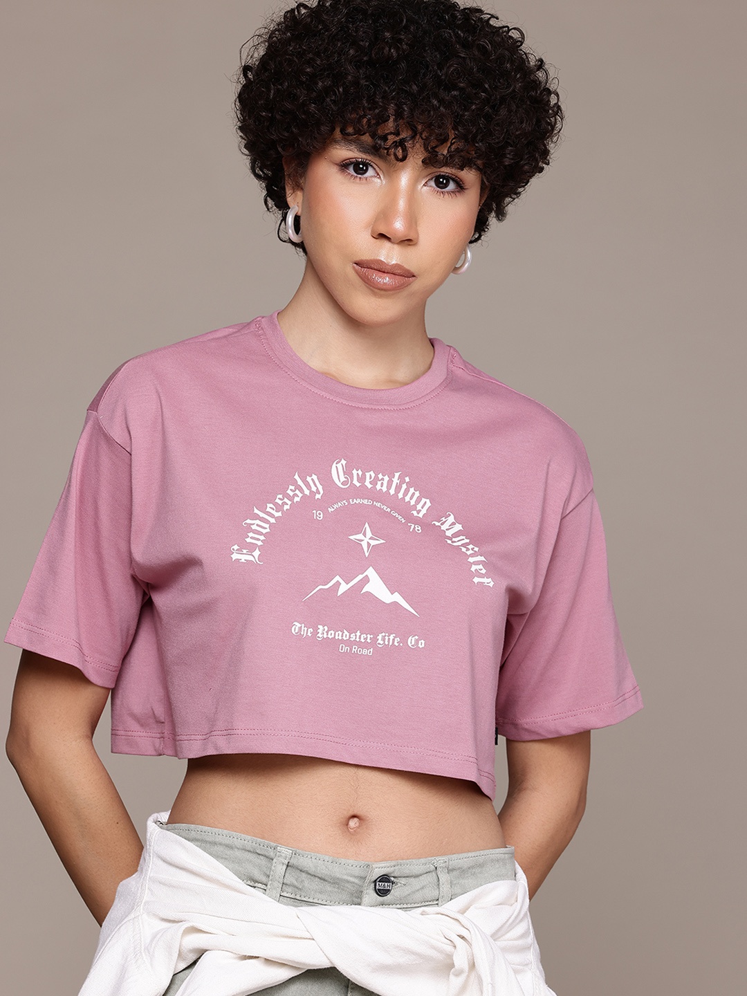 

The Roadster Lifestyle Co. Typography Printed Oversized T-shirt, Pink