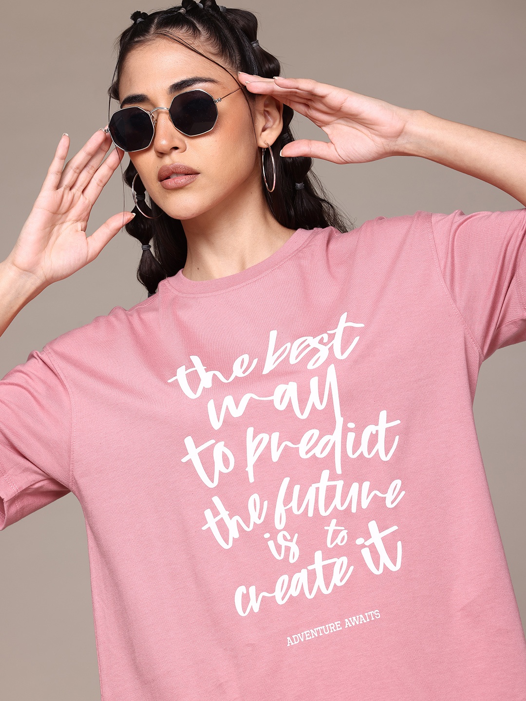 

The Roadster Lifestyle Co. Printed Oversized T-shirt, Pink
