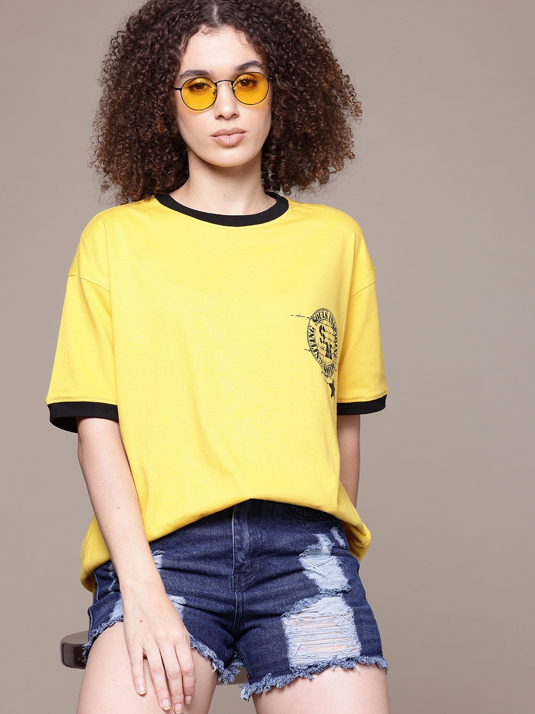

The Roadster Lifestyle Co. Printed Detail Oversized T-shirt, Yellow