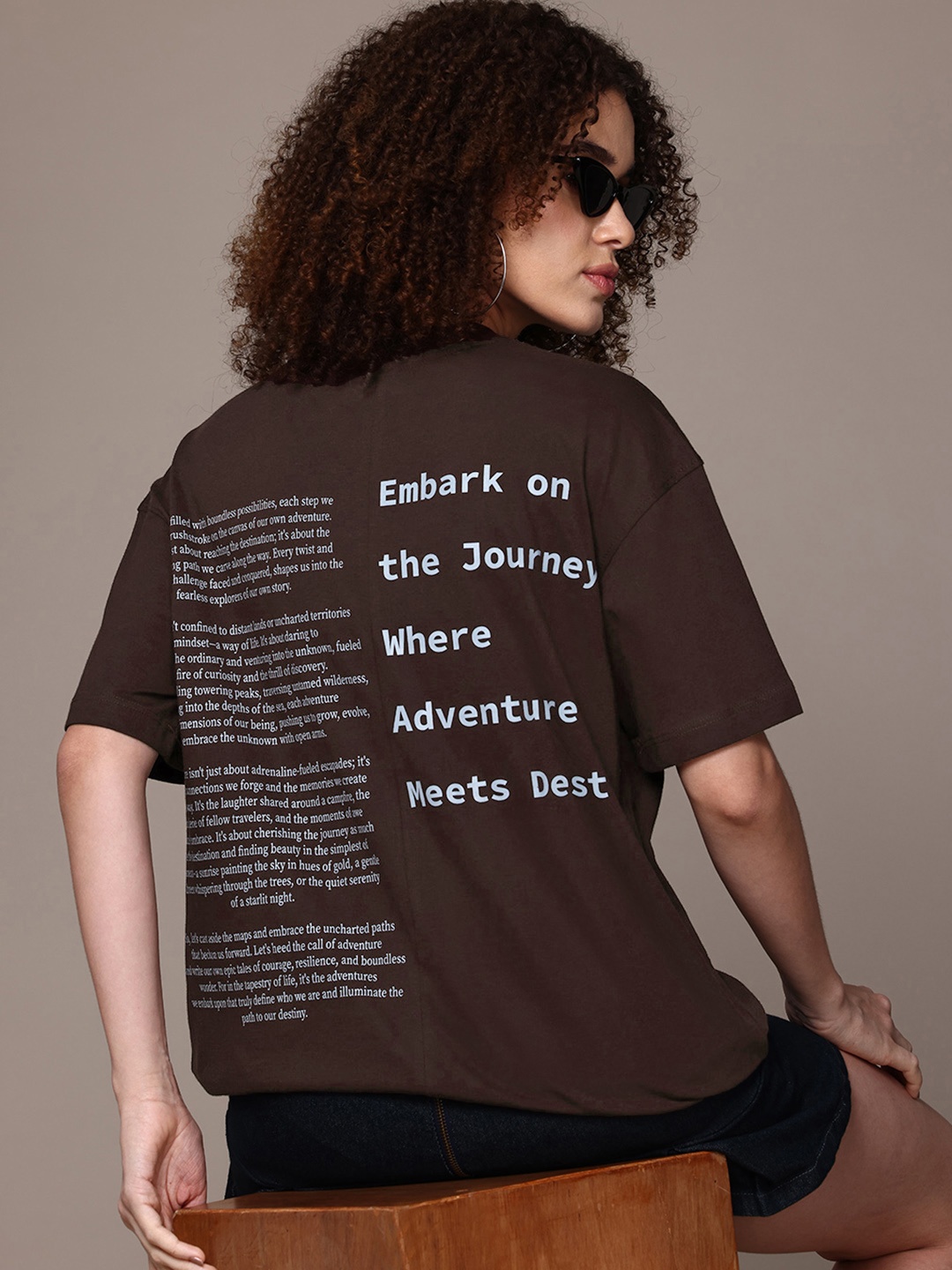 

Roadster The Lifestyle Co Women Back Typography Printed Drop-Shoulder Sleeves T-shirt, Brown