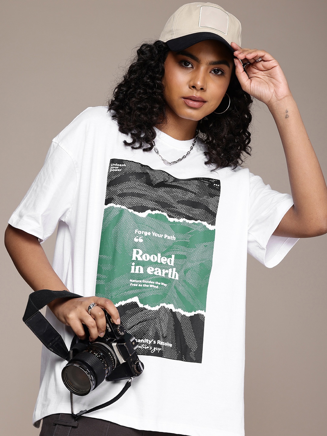 

The Roadster Life Co. Pure Cotton Graphic Printed Oversized T-shirt, White