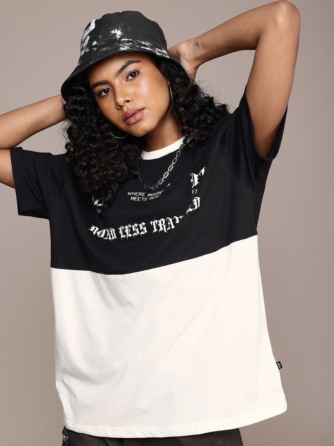 

The Roadster Life Co. Typography Printed Colourblocked Oversized T-shirt, Black