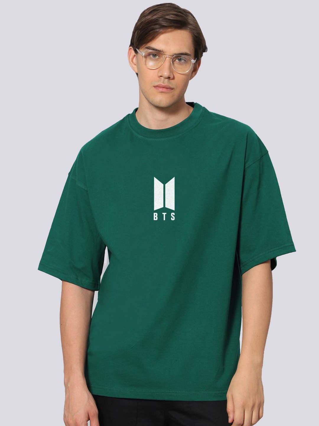 

Besick Men Solid Round Neck Oversized T-shirt, Green