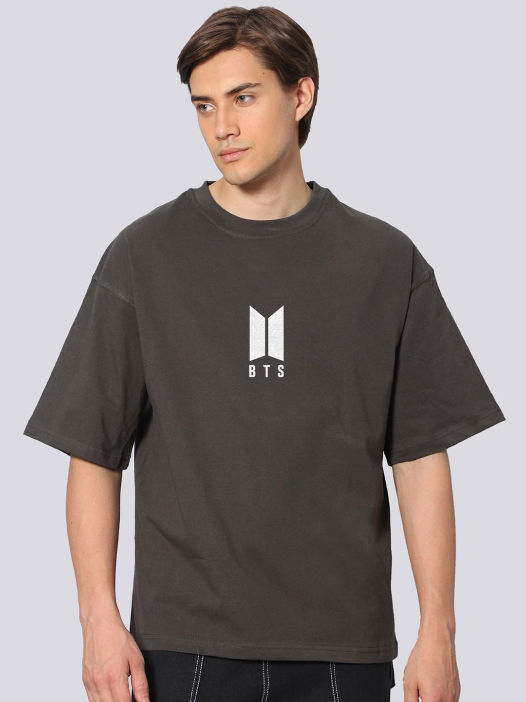 

Besick Men Geometric Printed Oversized T-shirt, Grey