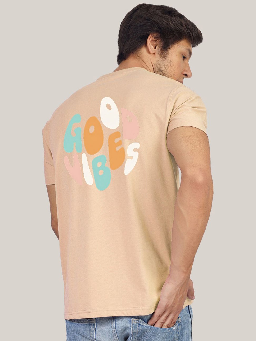 

Greylongg Men Graphic Printed Round Neck T-shirt, Beige