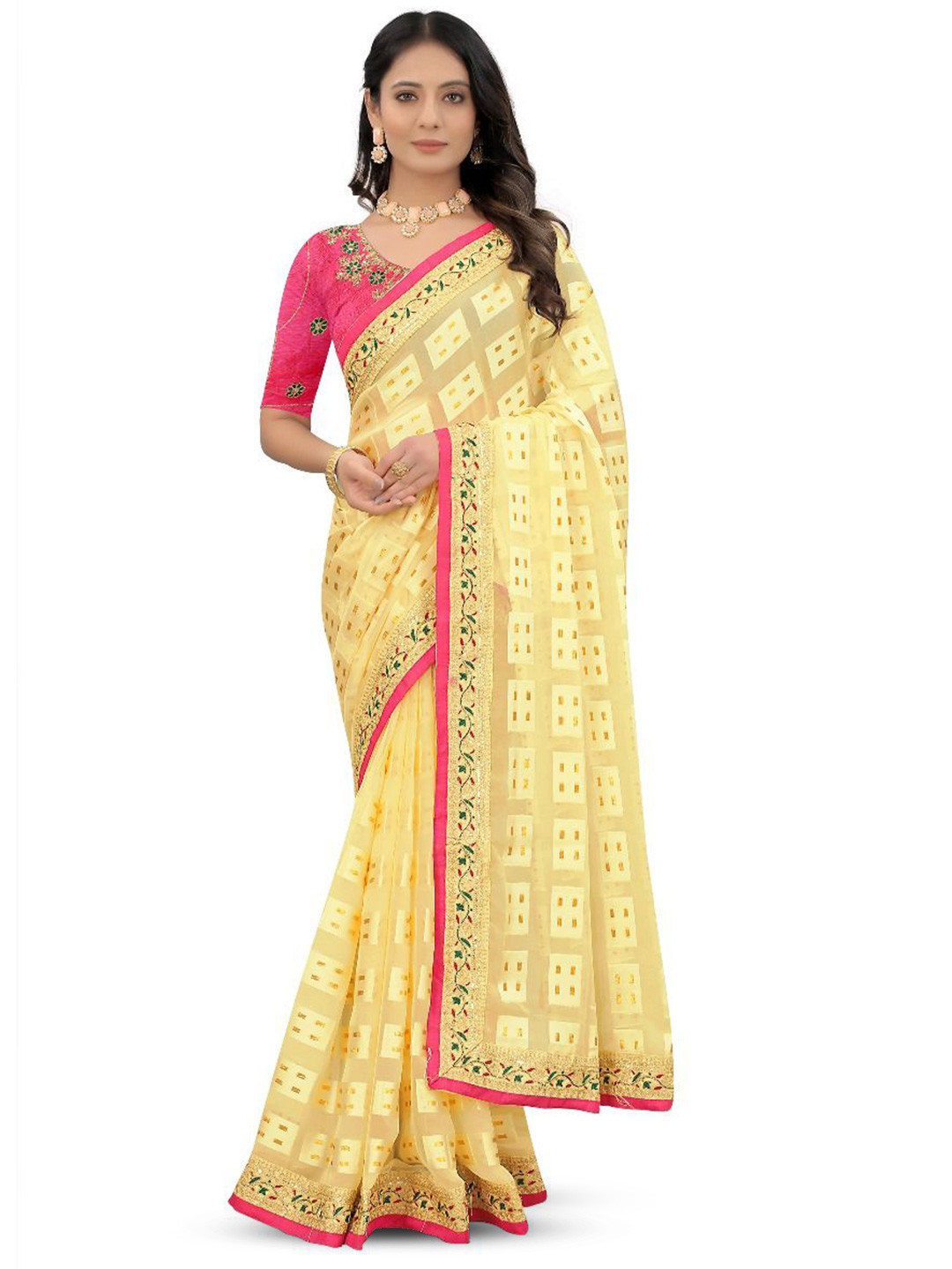 

Monoria Embroidered Saree, Yellow