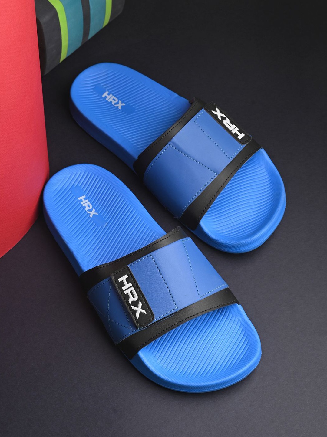 

HRX by Hrithik Roshan Men Synthetic Velcro Sliders, Blue