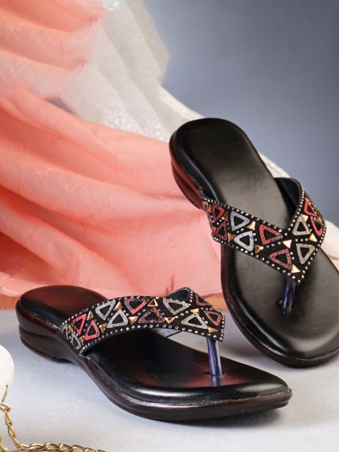 

AROOM Women Embellished Open Toe Flats, Black