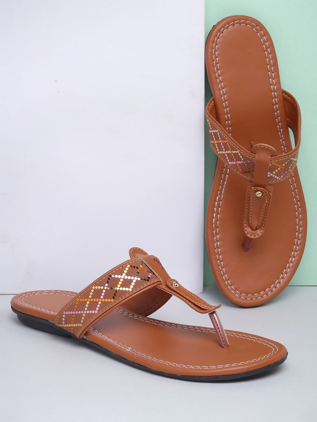 

AROOM Women T-Strap Flats, Brown