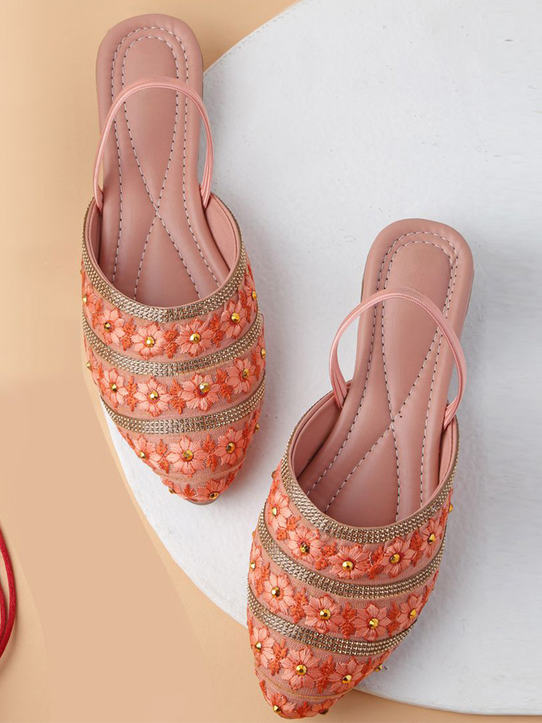 

AROOM Women Embellished Mules Flats, Pink