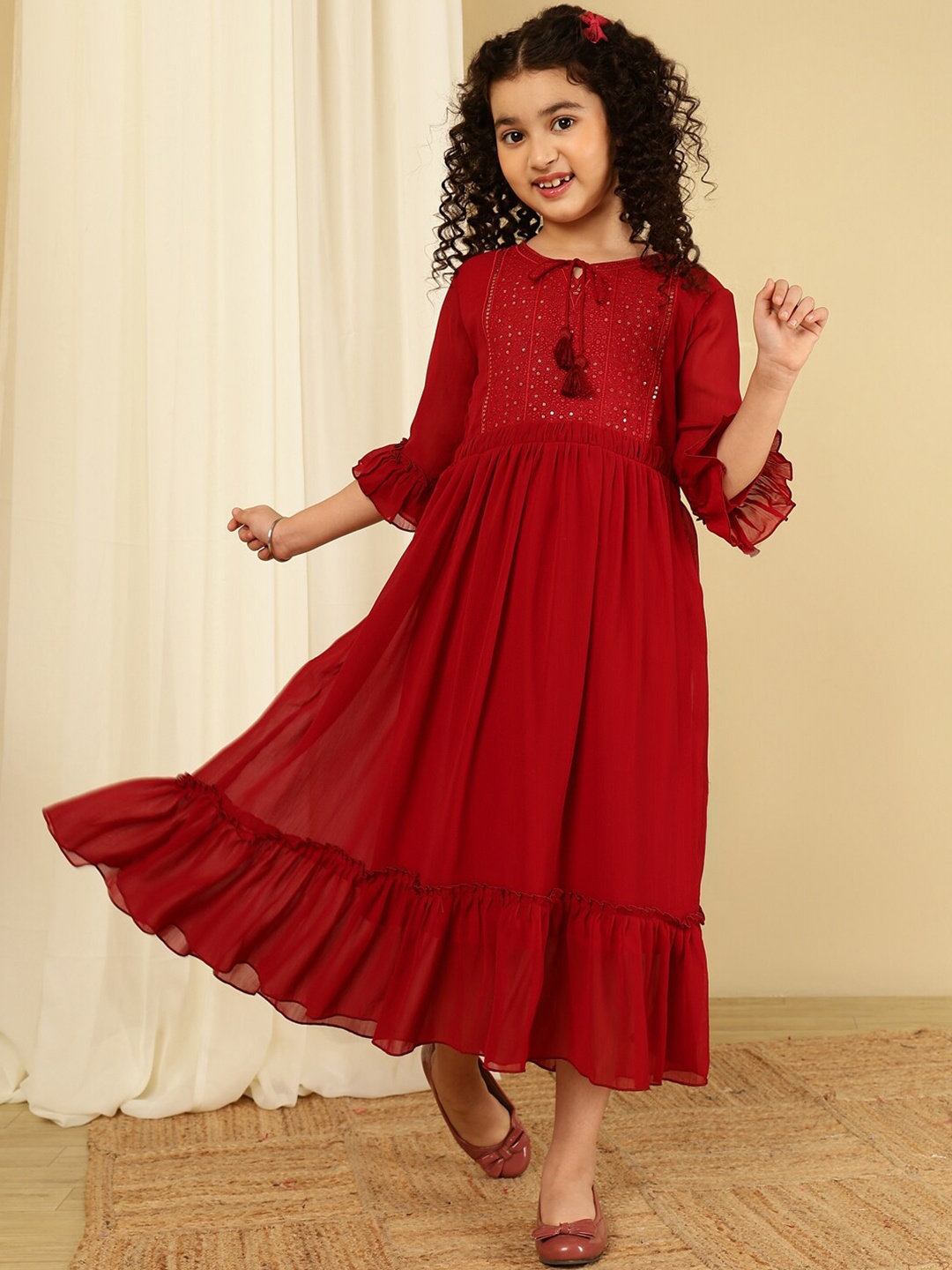 

BAESD Bell Sleeve Georgette Maxi Midi Dress, Maroon