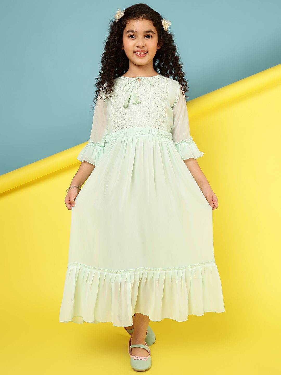 

BAESD Bell Sleeve Georgette Maxi Dress, Green