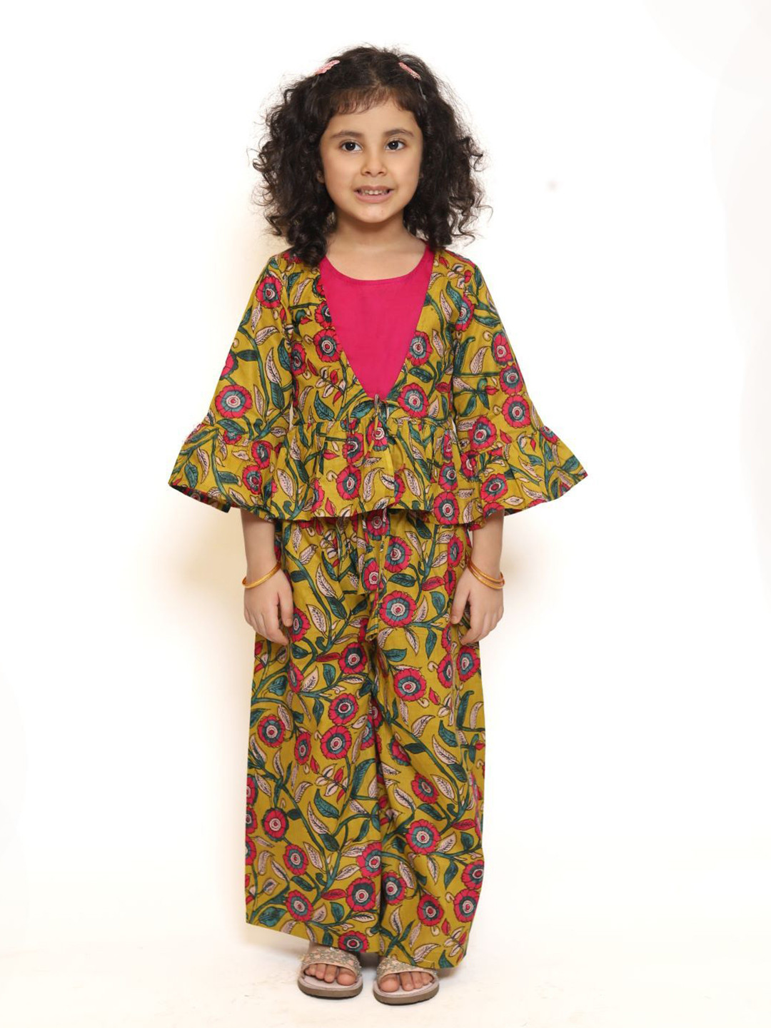 

Folk Culture Clothing Girls Printed Top with Palazzos, Green