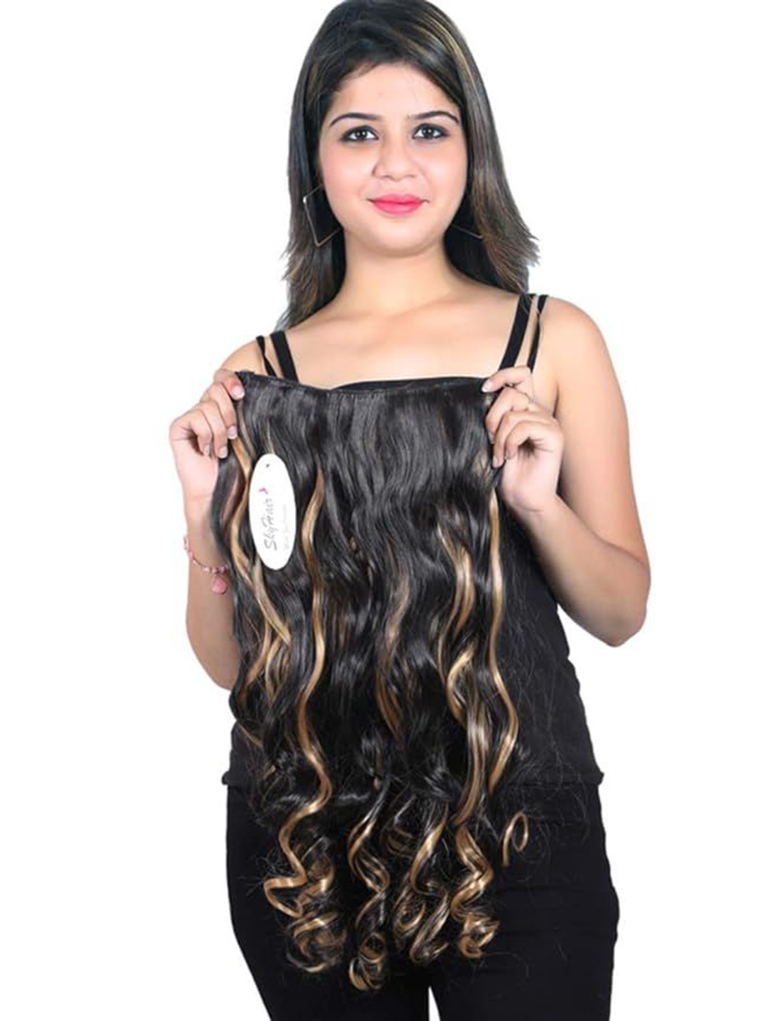 

CRIBE 5 Clip-On Golden Highlight Wavy Hair Extension, Gold
