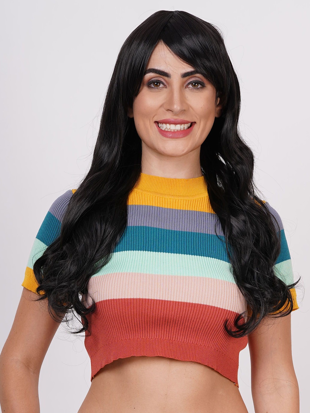 

CRIBE Long Wavy With Fringe Full Head Hair Wig - Natural Black