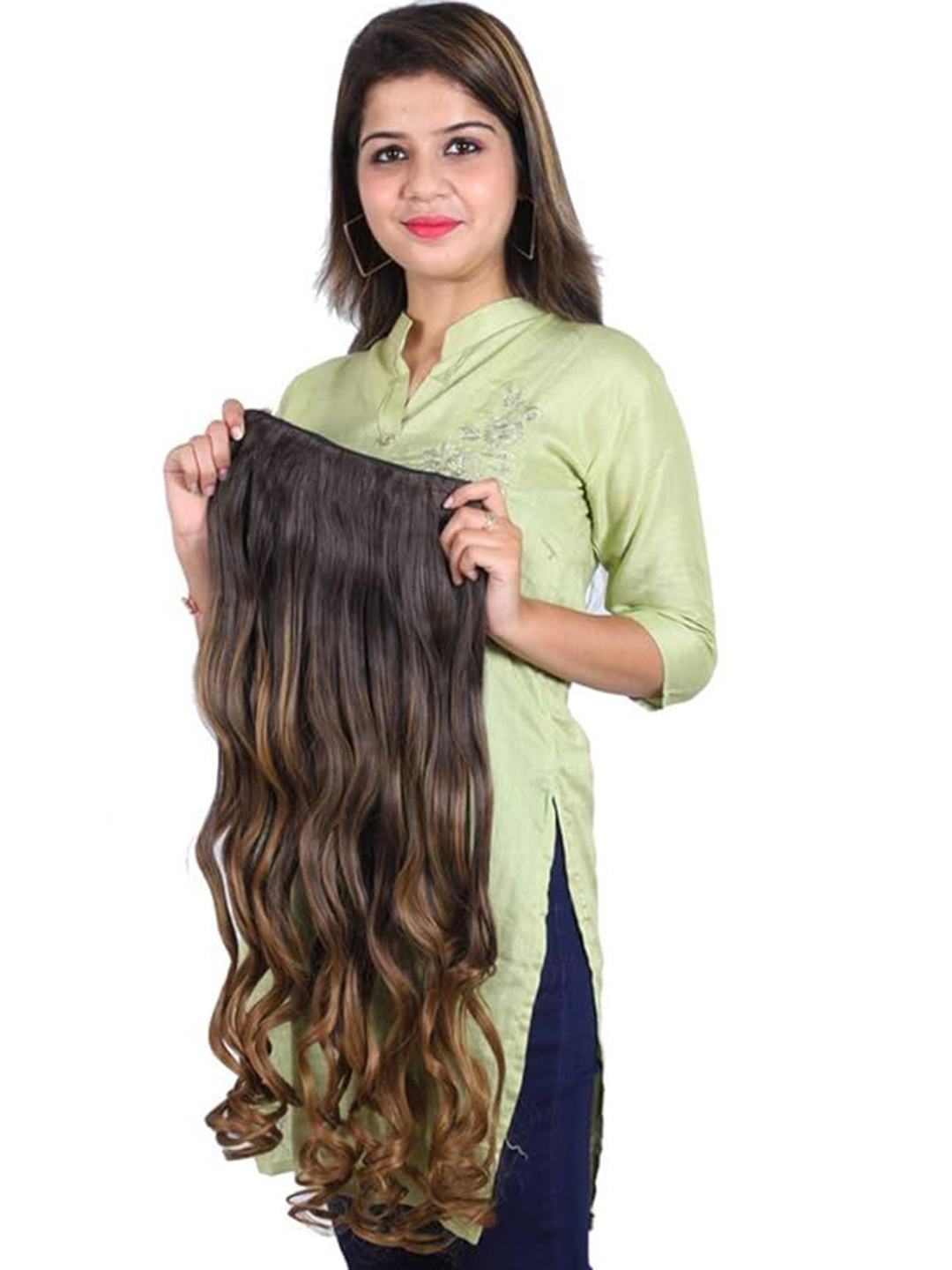 

CRIBE 5 Clip Wavy Hair Extension - Golden & Brown, Gold