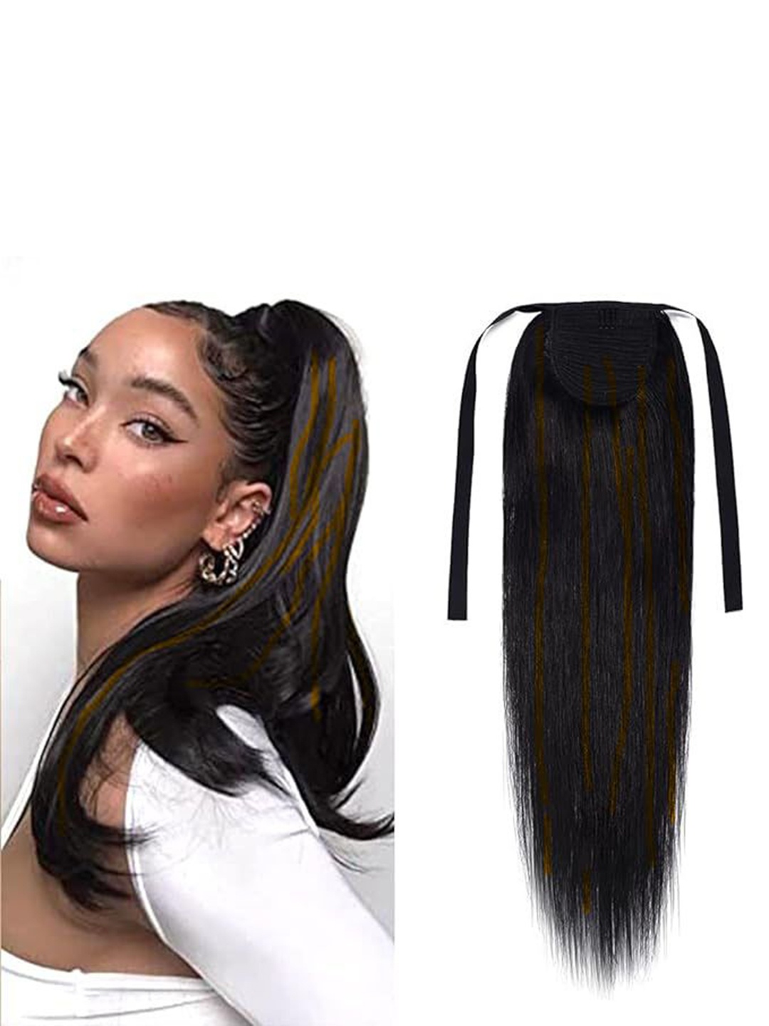 

CRIBE 5-Clip Golden Highlight Hair Ribbon Pony Tail Extension, Black