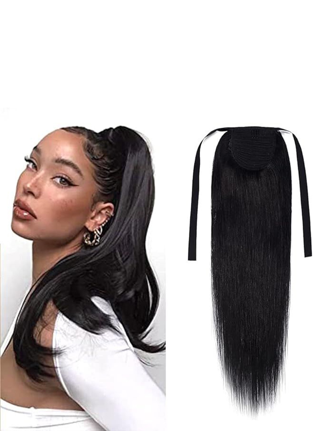 

CRIBE 5 Clip Brown Straight Hair Ribbon Pony Tail Extension