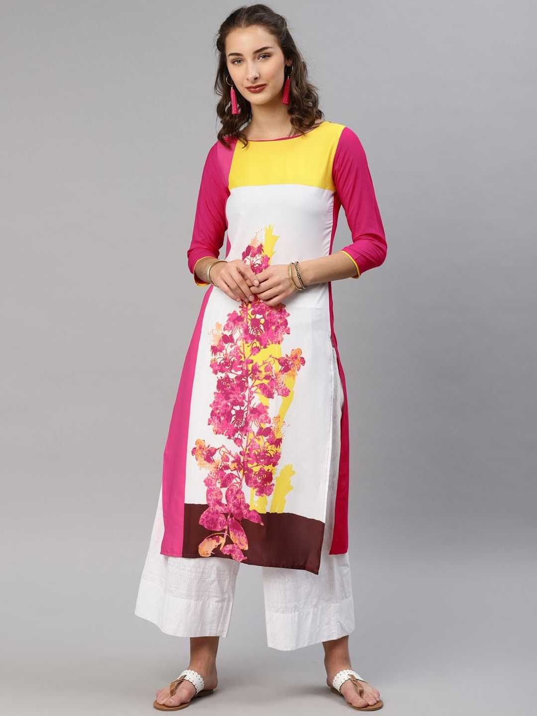 

KALINI Women Floral Colourblocked Flared Sleeves Sequinned Kurta, Pink