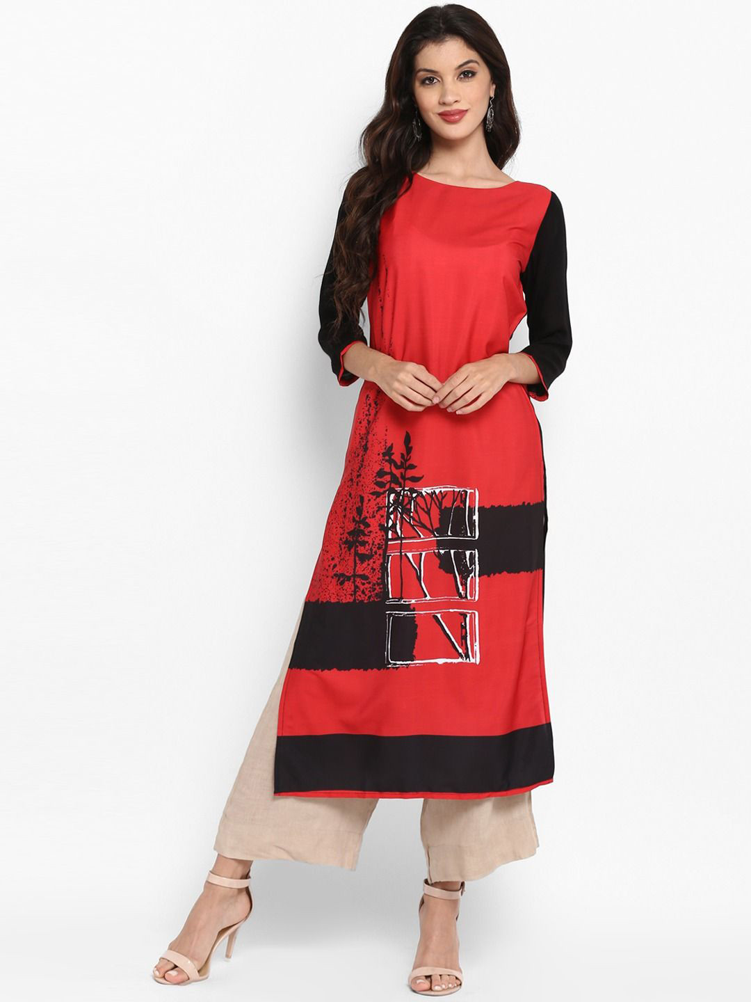 

KALINI Women Geometric Embroidered Flared Sleeves Gotta Patti Kurta, Red