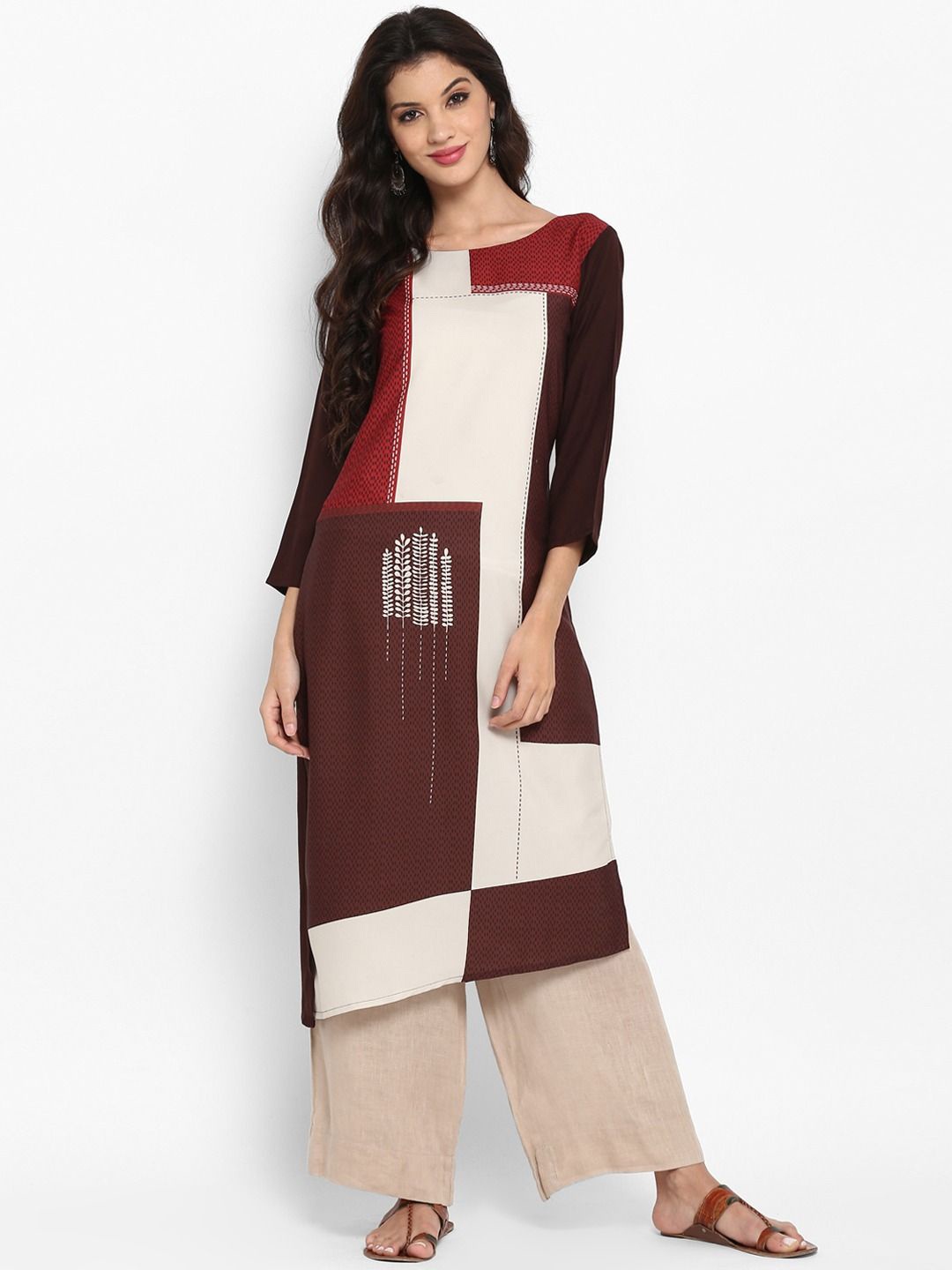 

KALINI Women Colourblocked Sequinned Kurta, Brown