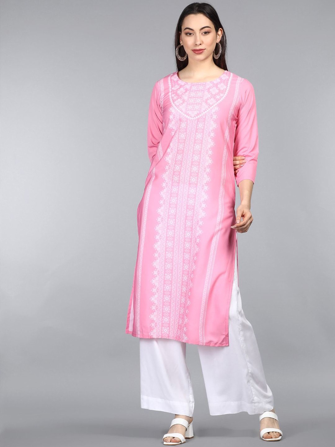 

KALINI Women Geometric Chikankari Crepe Kurta, Pink