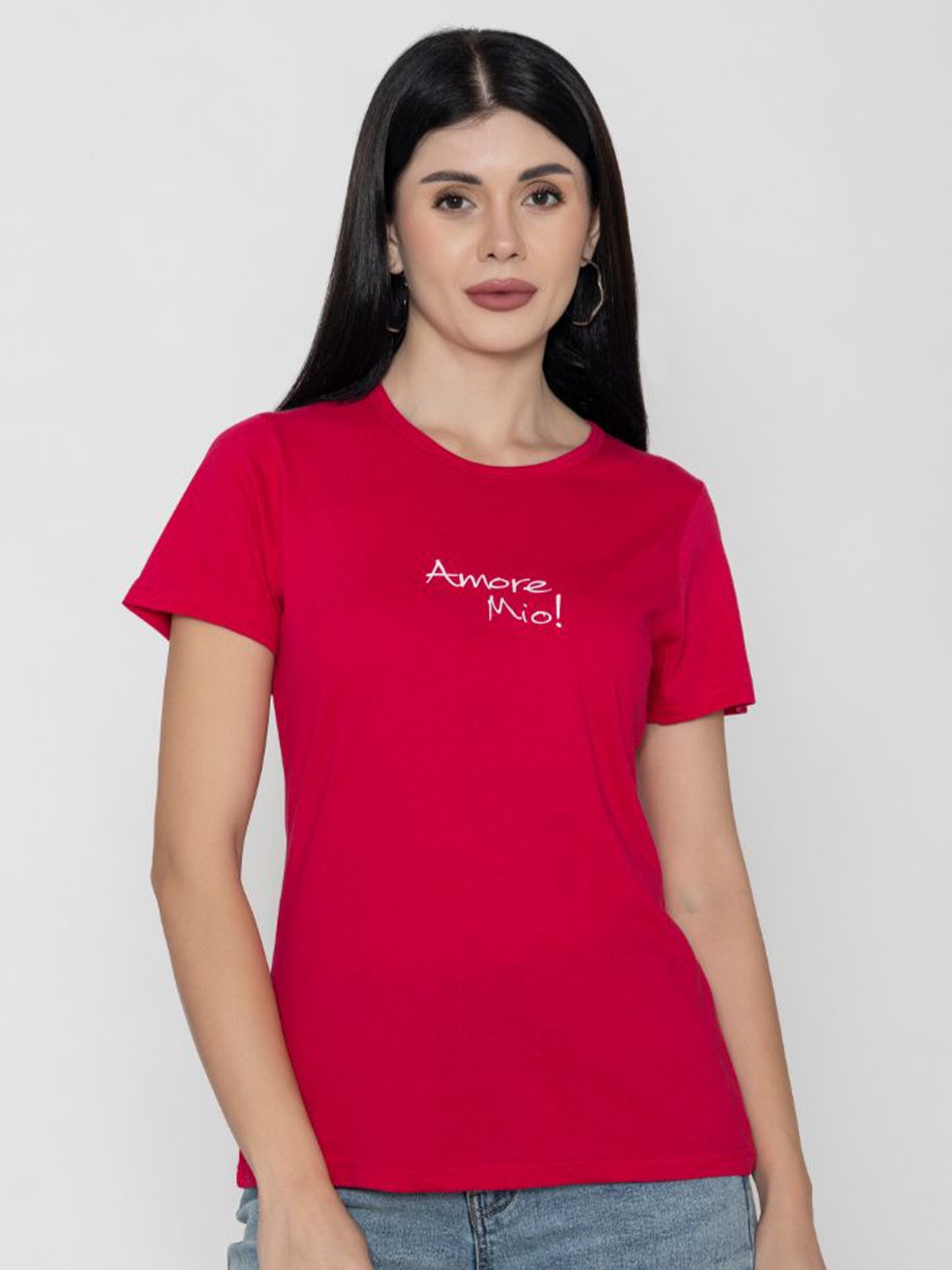 

TITTLI Women Pure Cotton T-shirt, Red