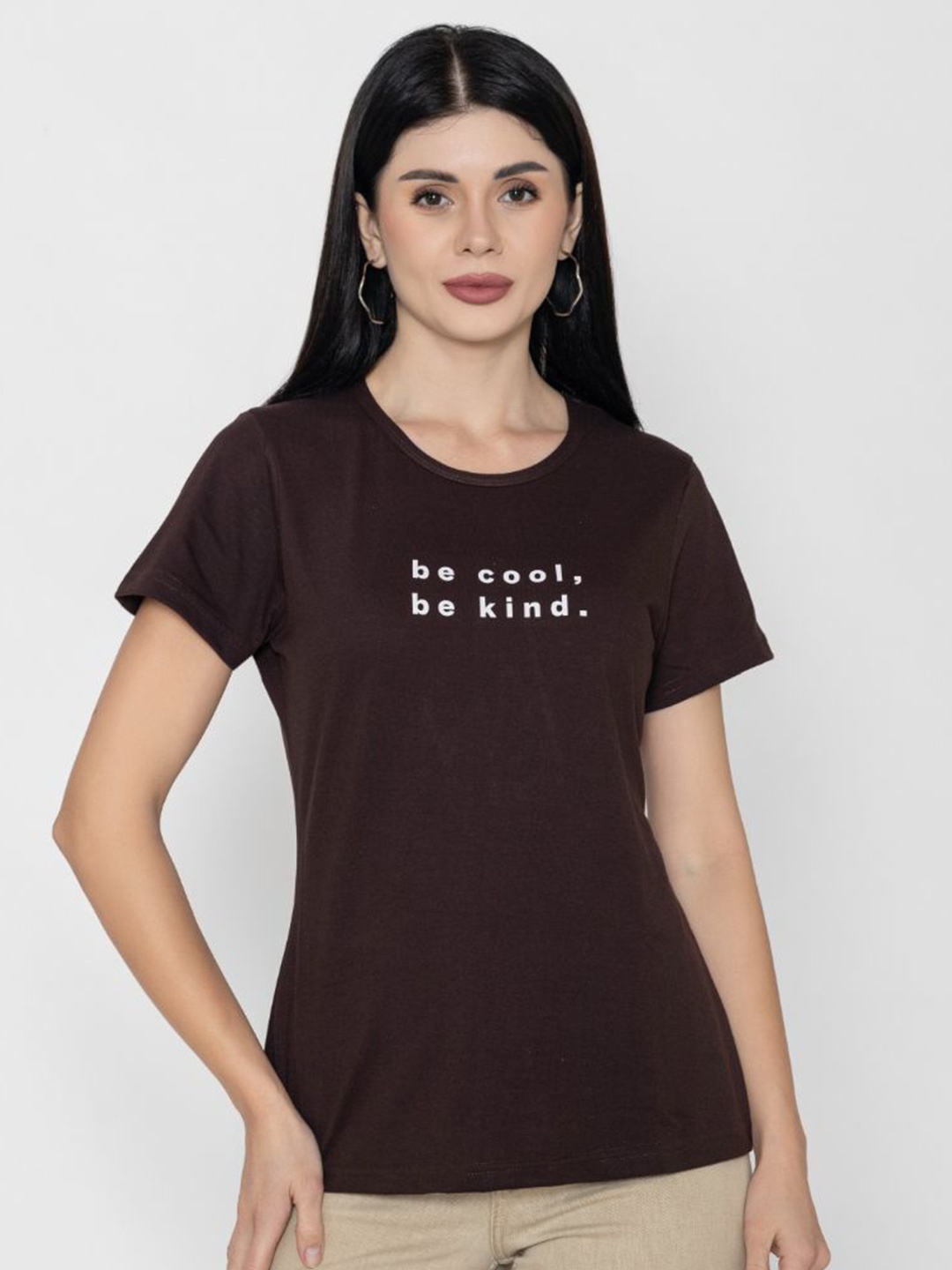 

TITTLI Women Hooded Pure Cotton T-shirt, Coffee brown