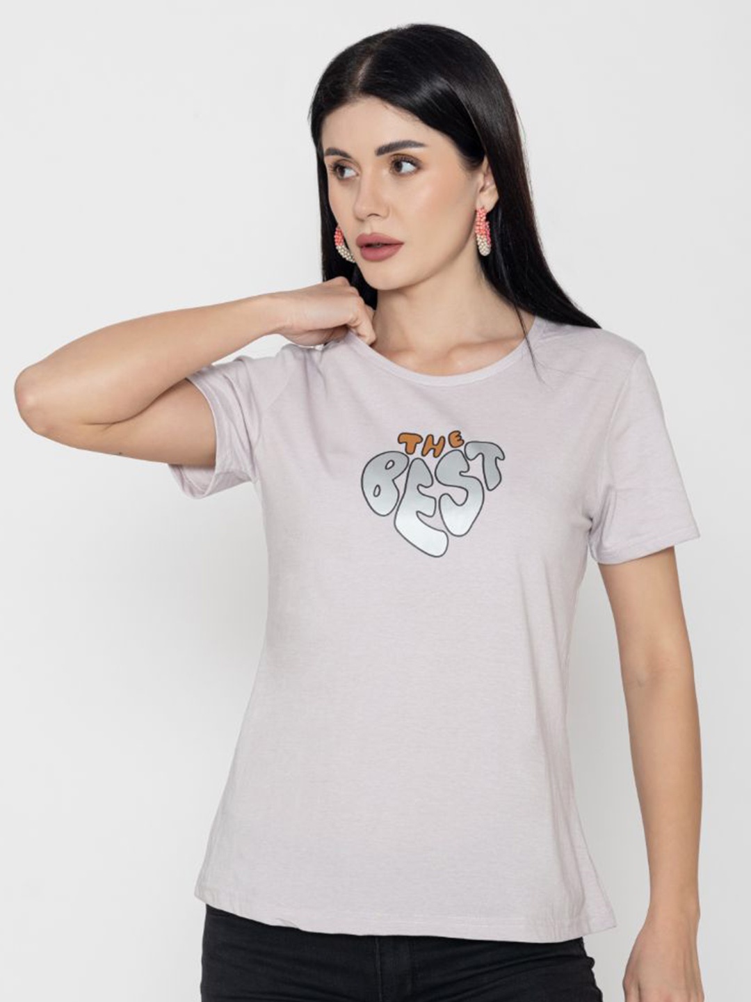 

TITTLI Women V-Neck Pure Cotton T-shirt, Off white