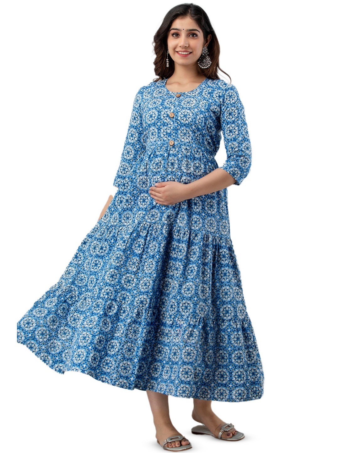 

Charnest Printed Maternity Ethnic Dress, Blue