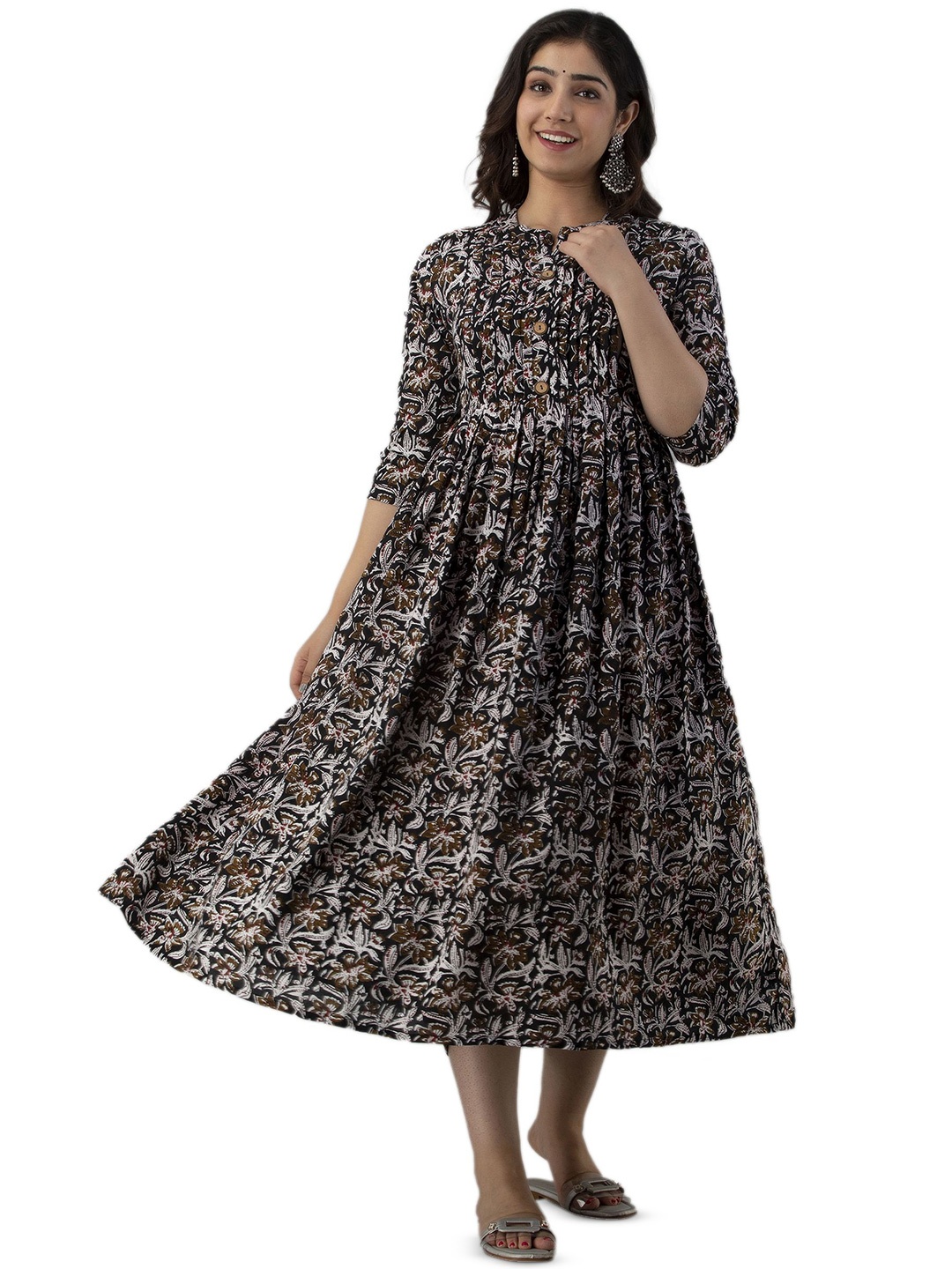 

Charnest Printed Fit & Flare Maternity Ethnic Dress, Black