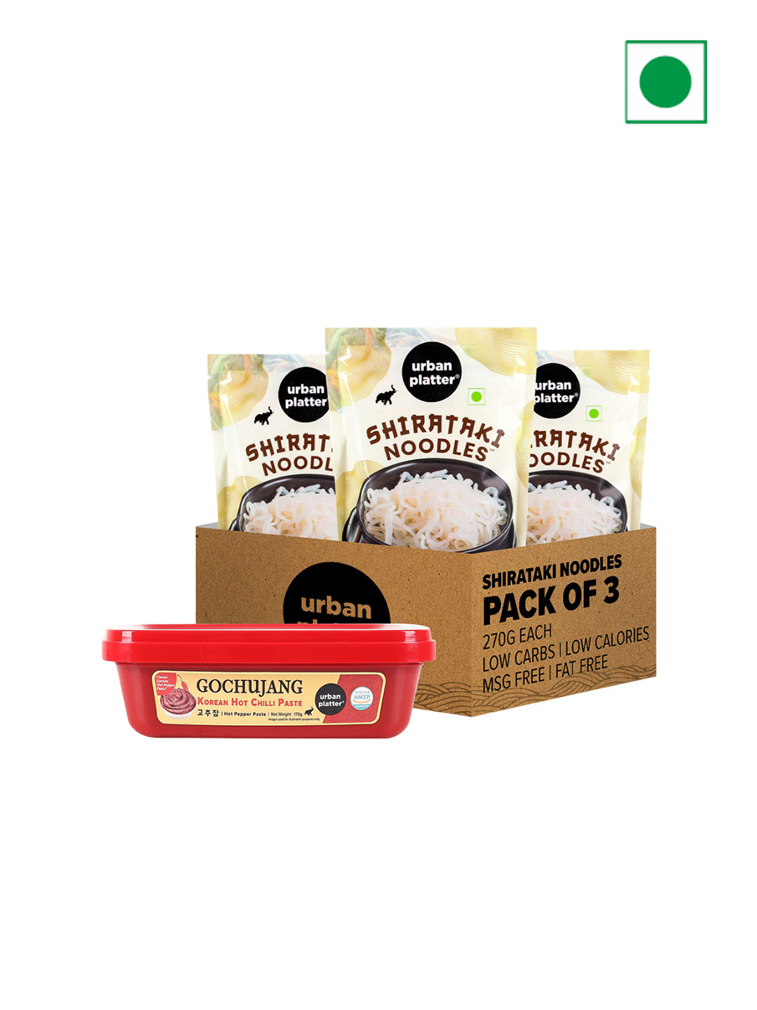 

URBAN PLATTER 3 Pcs Rice Shirakari Noodles-270g With Classic Korean Gochujang-170g, White