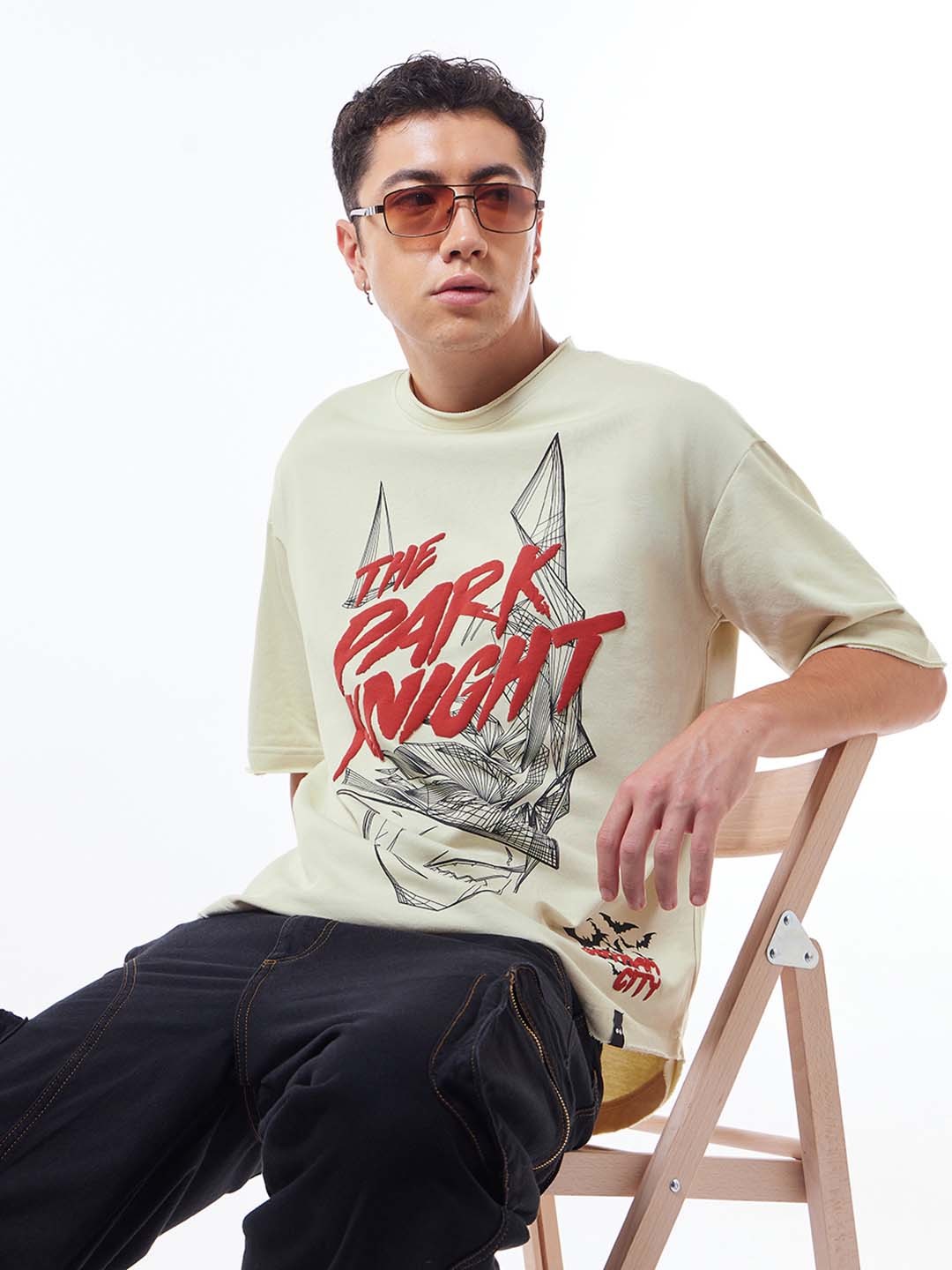 

Bewakoof Heavy Duty 1.0 Men Beige Gotham Protector Graphic Printed Oversized T-shirt