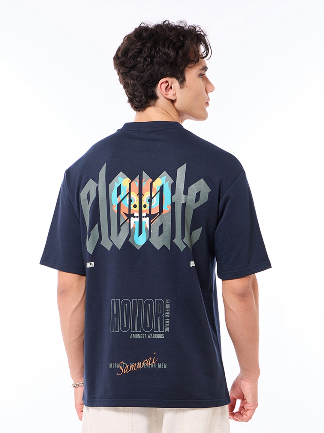 

Bewakoof Heavy Duty Men Graphic Printed Oversized T-shirt, Blue