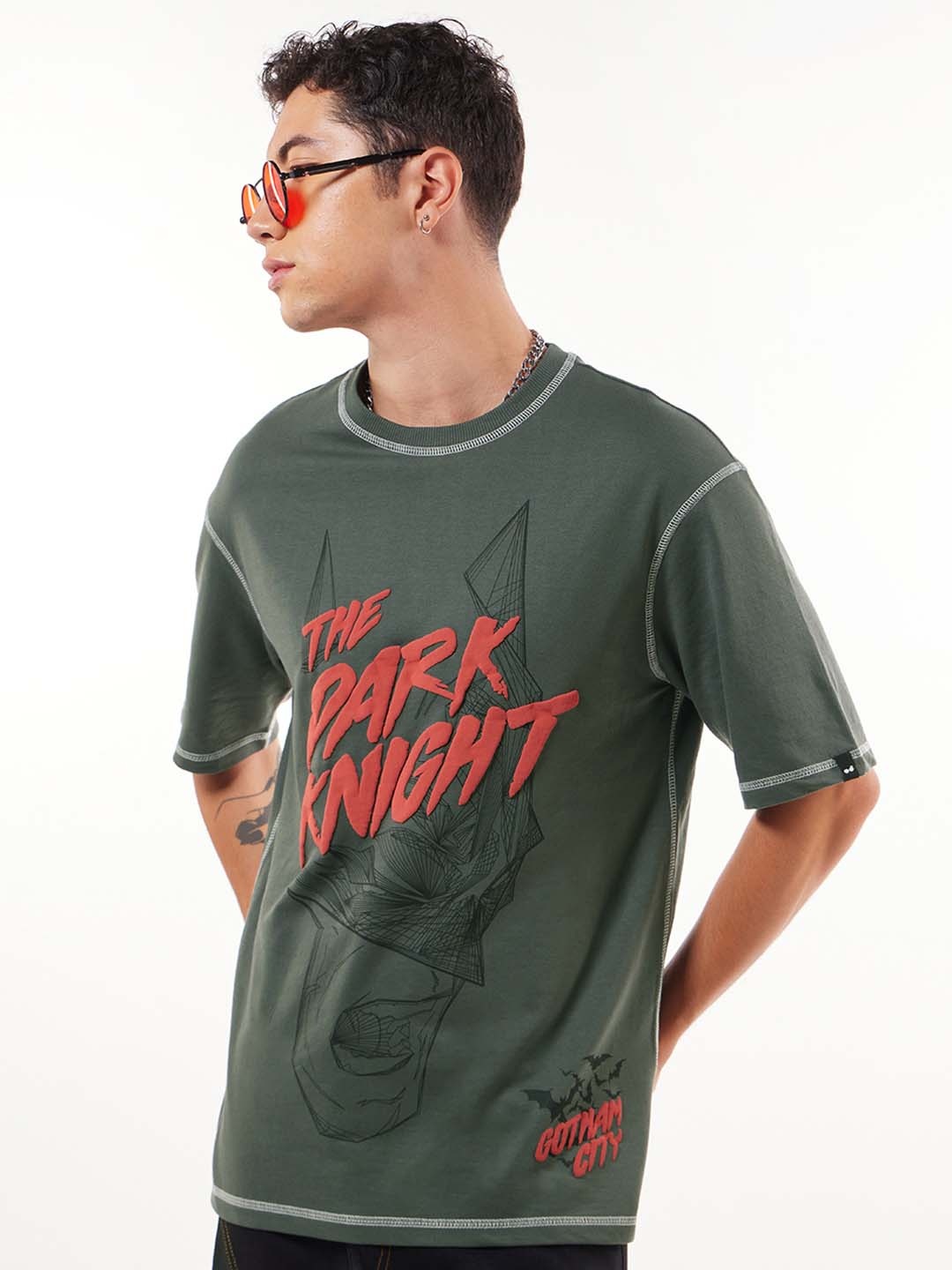 

Bewakoof Heavy Duty 1.0 Men Grey Gotham Protector Graphic Printed Super Loose Fit T-shirt