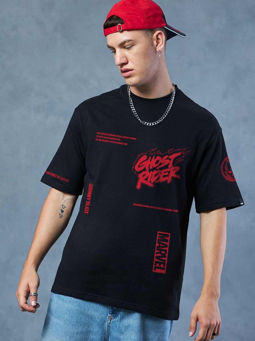 

Bewakoof Heavy Duty 1.0 Men Black Spirit Of Vengeance Graphic Printed Oversized T-shirt