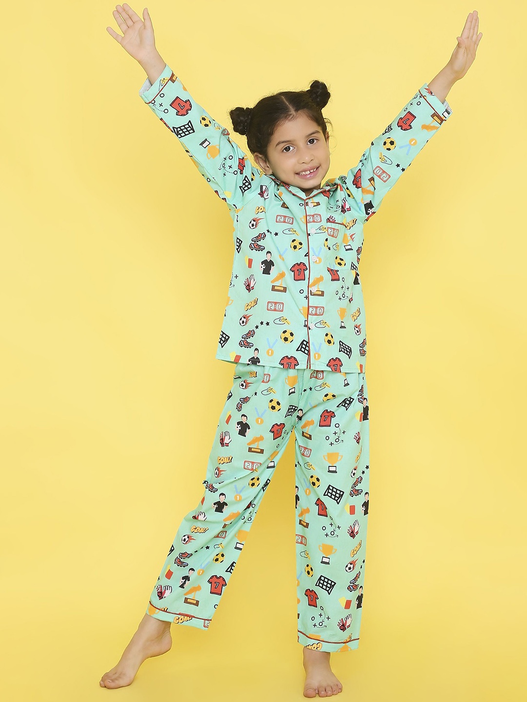 

Knitting Doodles Unisex Kids Printed Night suit, Blue