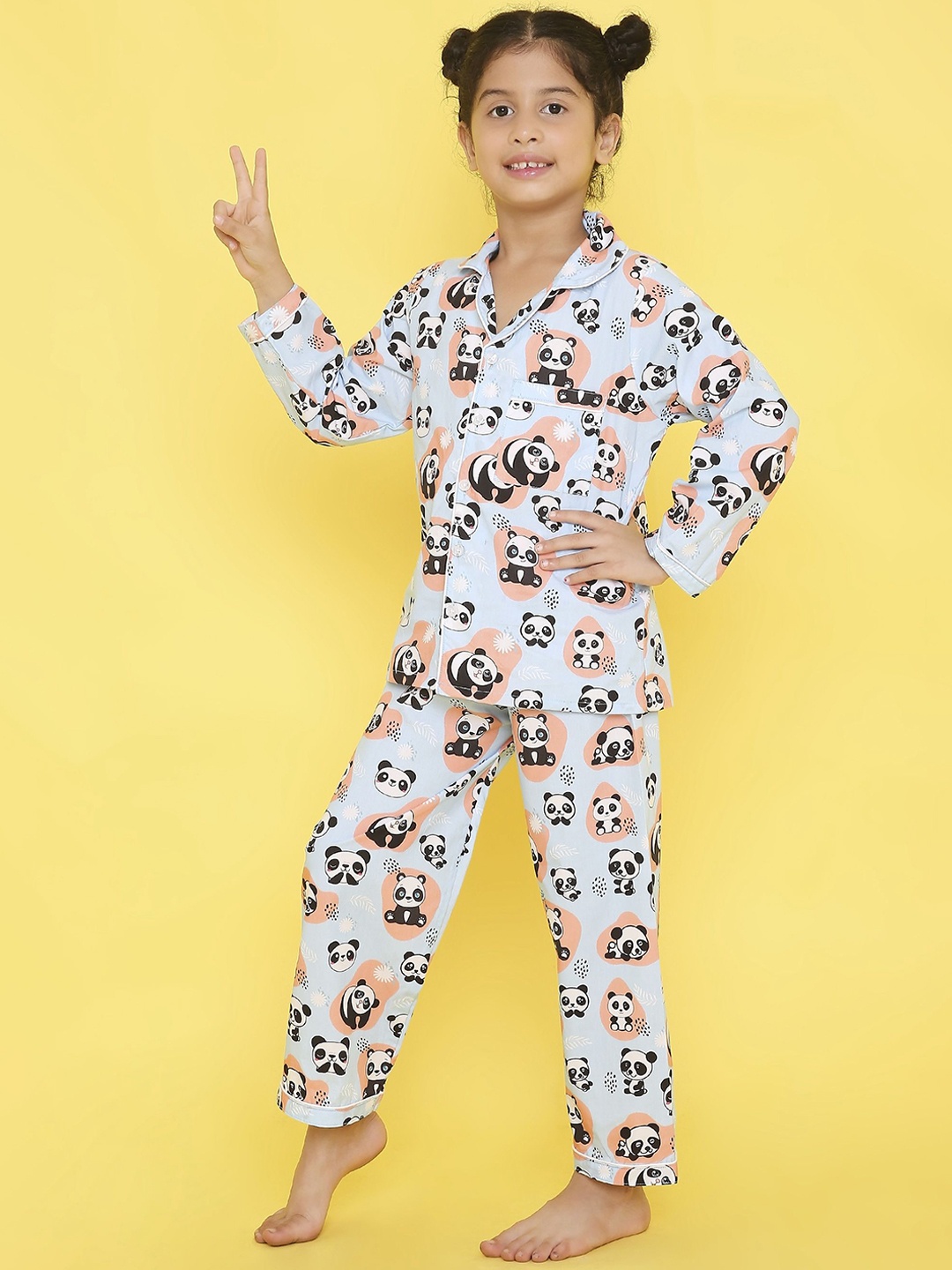 

Knitting Doodles Unisex Kids Printed Night suit, Blue