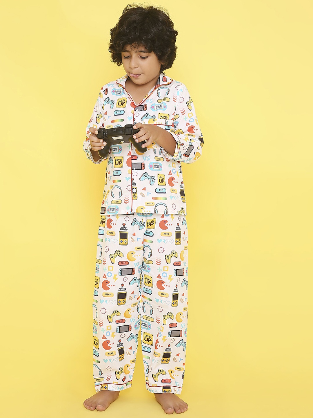 

Knitting Doodles Unisex Kids Printed Night suit, White