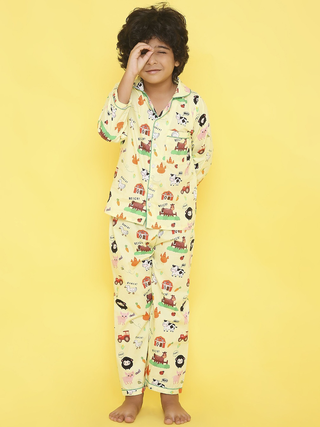 

Knitting Doodles Unisex Kids Printed Night suit, Yellow