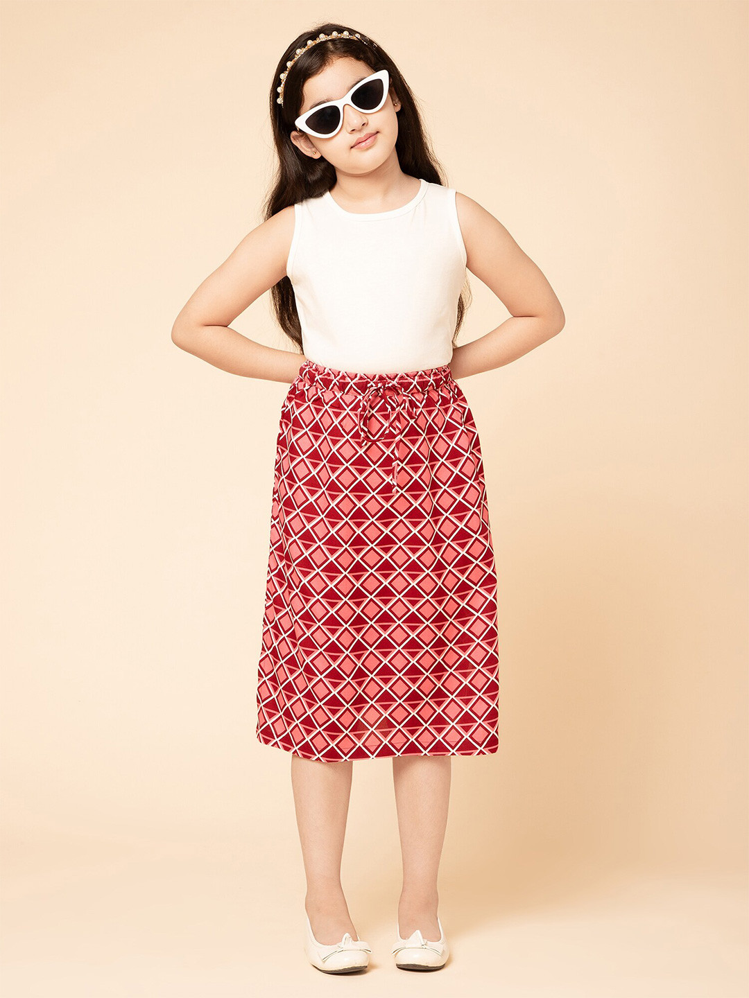 

PICCOLO Girls Printed Top with Skirt, Pink