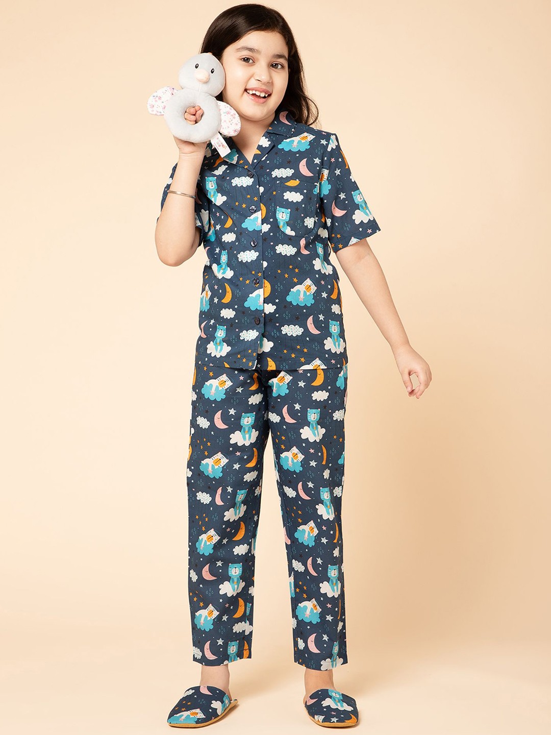 

PICCOLO Girls Printed Night suit, Blue
