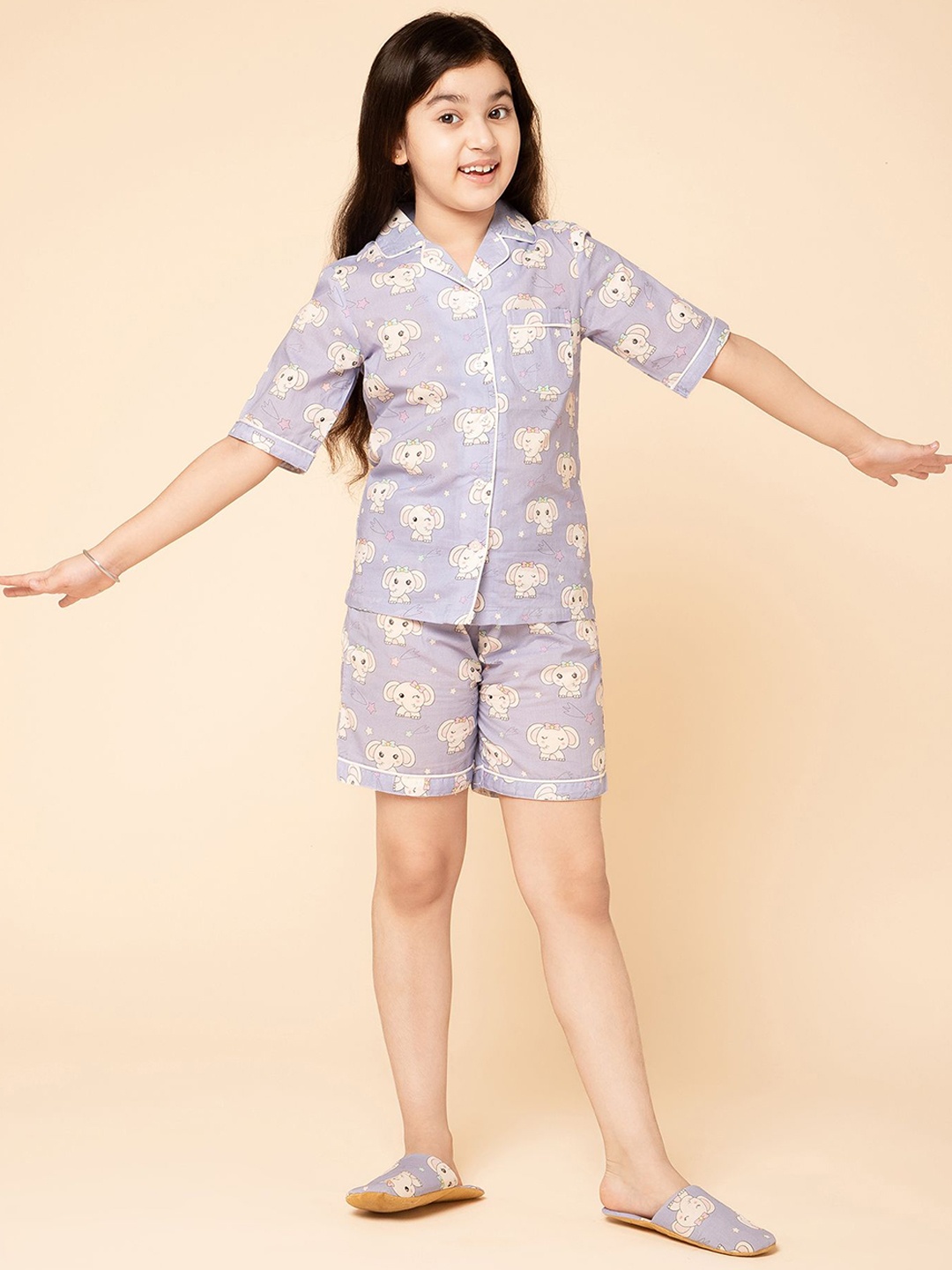 

PICCOLO Girls Printed Night suit, Lavender