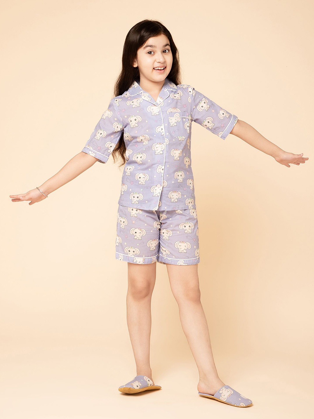 

PICCOLO Girls Checked Night suit, Lavender