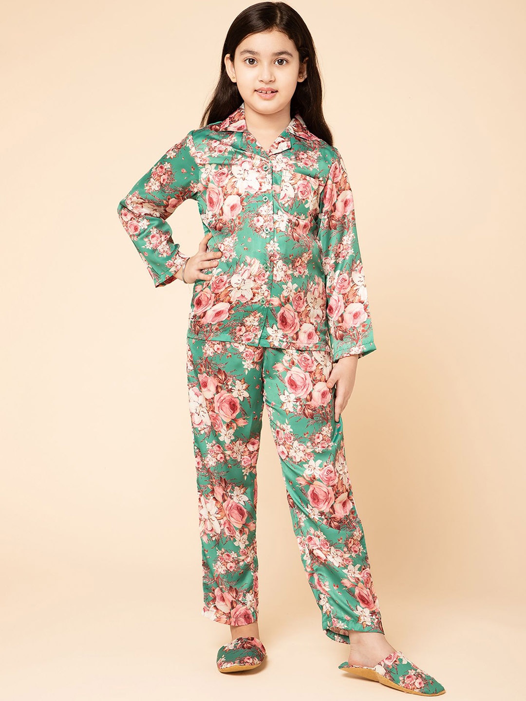 

PICCOLO Girls Printed Night suit, Green