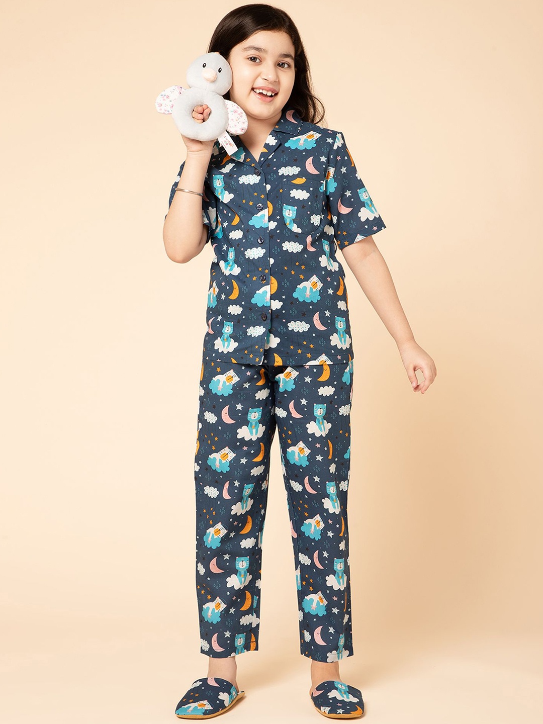 

PICCOLO Girls Printed Night suit, Blue